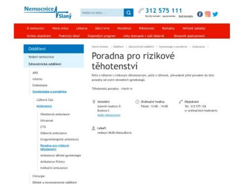 Poradna pro rizikové těhotenství - Nemocnice Slaný