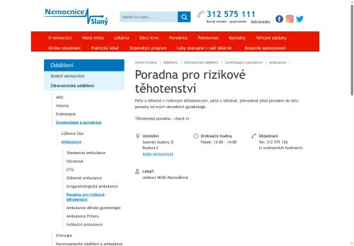 Zobrazit webové stránky Poradna pro rizikové těhotenství - Nemocnice Slaný