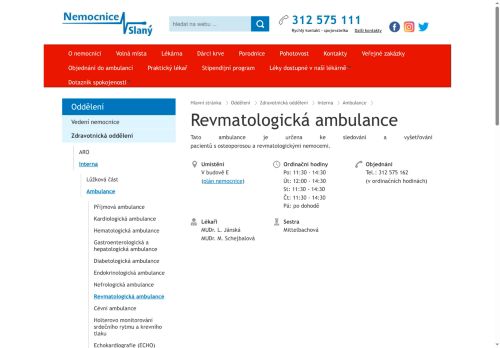 Zobrazit webové stránky Revmatologická ambulance - Nemocnice Slaný