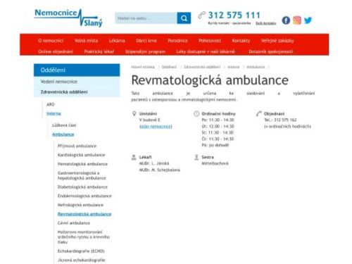 Revmatologická ambulance - Nemocnice Slaný