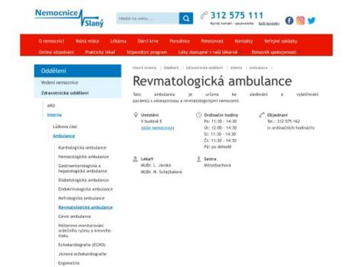 Revmatologická ambulance - Nemocnice Slaný