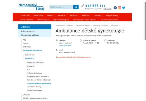 Zobrazit webové stránky Ambulance dětské gynekologie - Nemocnice Slaný