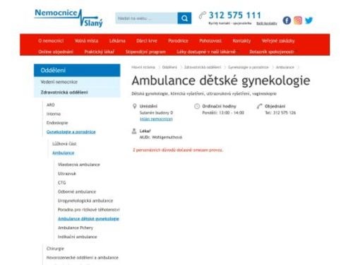 Ambulance dětské gynekologie - Nemocnice Slaný