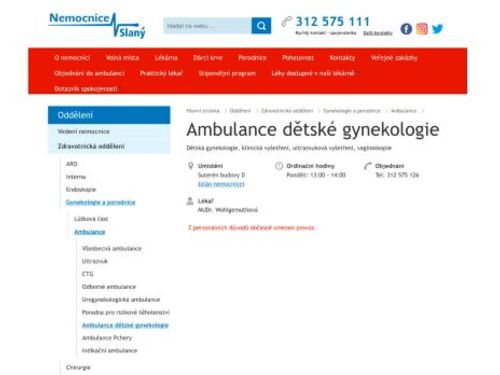 Ambulance dětské gynekologie - Nemocnice Slaný