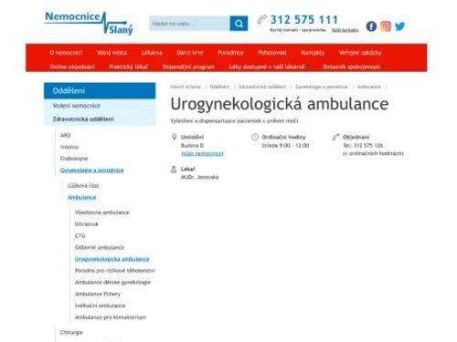 Urogynekologická ambulance - Nemocnice Slaný