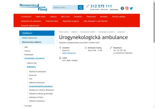 Zobrazit webové stránky Urogynekologická ambulance - Nemocnice Slaný