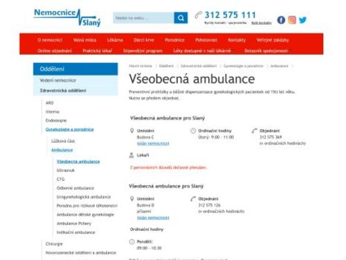 Všeobecná gynekologická ambulance - Prim. MUDr. Matoušková - Nemocnice Slaný