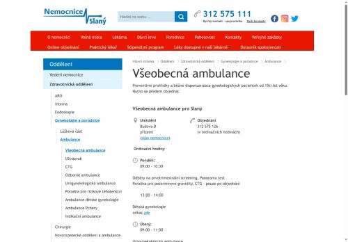 Zobrazit webové stránky Všeobecná gynekologická ambulance - Prim. MUDr. Matoušková - Nemocnice Slaný