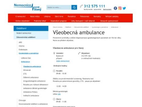 Všeobecná gynekologická ambulance - MUDr. Dvořák - Nemocnice Slaný