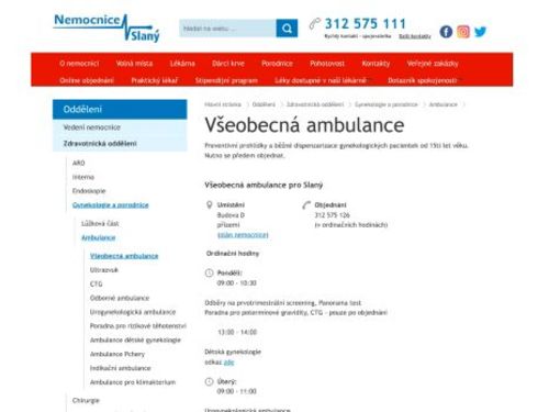 Všeobecná gynekologická ambulance - Prim. MUDr. Matoušková - Nemocnice Slaný