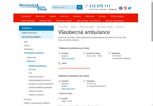 Zobrazit webové stránky Všeobecná gynekologická ambulance - Prim. MUDr. Matoušková - Nemocnice Slaný