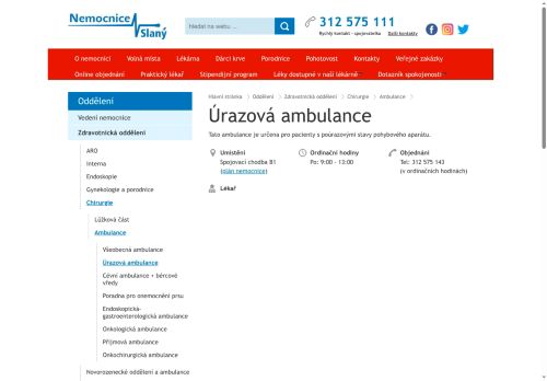 Zobrazit webové stránky Úrazová ambulance - Nemocnice Slaný