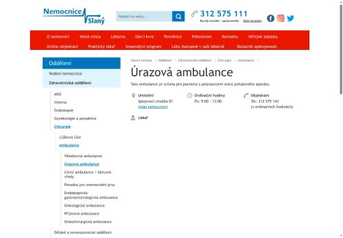 Zobrazit webové stránky Úrazová ambulance - Nemocnice Slaný