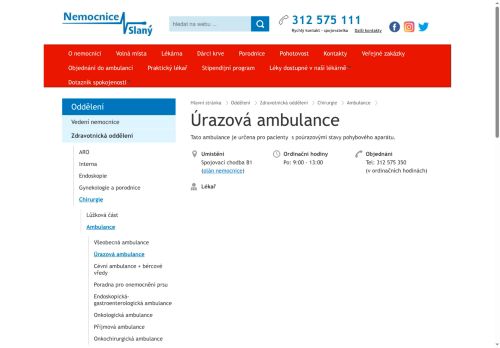 Zobrazit webové stránky Úrazová ambulance - Nemocnice Slaný