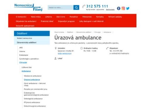 Úrazová ambulance - Nemocnice Slaný