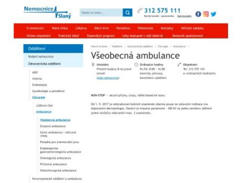 Všeobecná chirurgická ambulance - Nemocnice Slaný