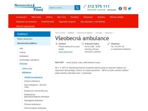 Všeobecná chirurgická ambulance - Nemocnice Slaný