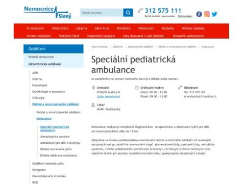 Nefrologická a kožní poradna pro děti - Nemocnice Slaný