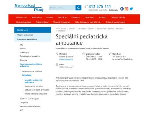 Nefrologická a kožní poradna pro děti - Nemocnice Slaný