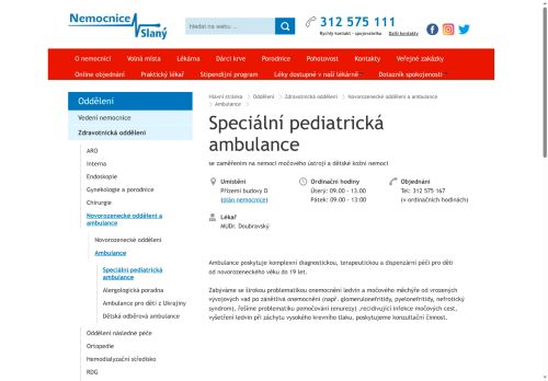 Zobrazit webové stránky Nefrologická a kožní poradna pro děti - Nemocnice Slaný