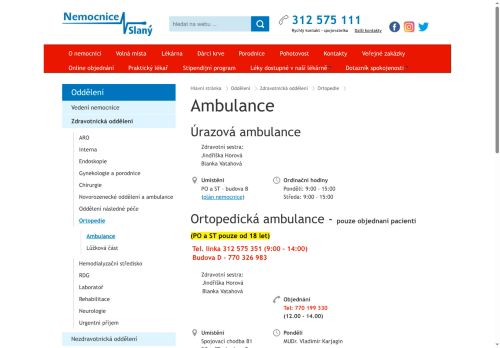 Zobrazit webové stránky Ortopedická ambulance a screening dětských kyčlí - Nemocnice Slaný