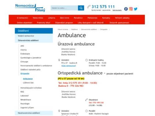Ortopedická ambulance a screening dětských kyčlí - Nemocnice Slaný