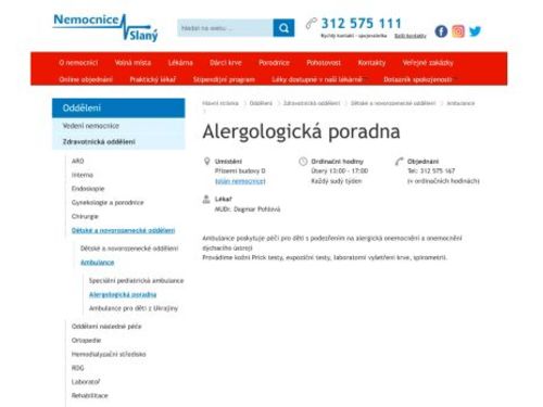 Alergologická poradna pro děti - Nemocnice Slaný