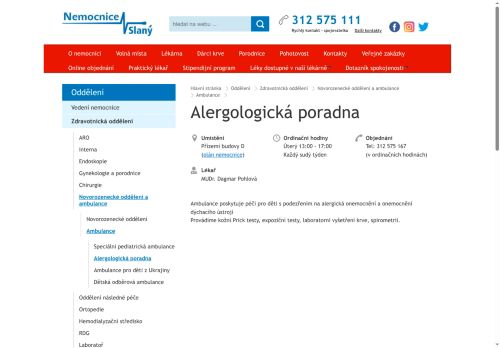 Zobrazit webové stránky Alergologická poradna pro děti - Nemocnice Slaný