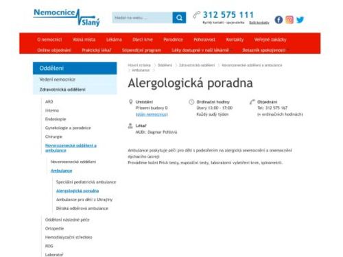 Alergologická poradna pro děti - Nemocnice Slaný