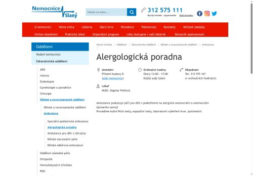 Zobrazit webové stránky Alergologická poradna pro děti - Nemocnice Slaný