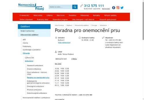 Zobrazit webové stránky Poradna pro onemocnění prsu - Nemocnice Slaný