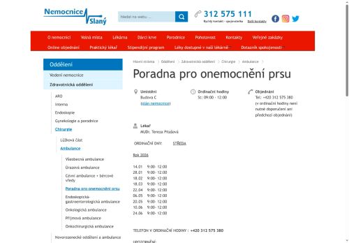 Zobrazit webové stránky Poradna pro onemocnění prsu - Nemocnice Slaný