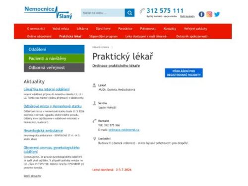 Praktický lékař pro dospělé - MUDr. Daniela Neduchalová