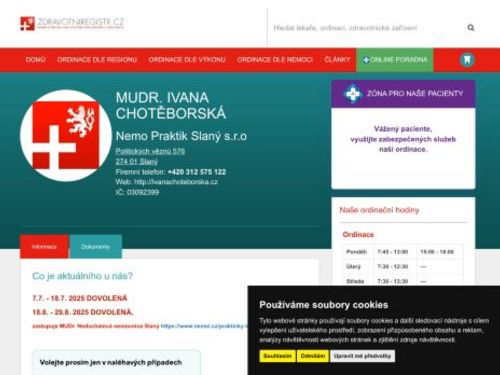 Praktický lékař pro dospělé - Nemo Praktik Slaný s.r.o. - MUDr. Ivana Chotěborská