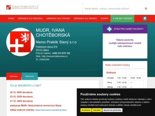 Praktický lékař pro dospělé - Nemo Praktik Slaný s.r.o. - MUDr. Ivana Chotěborská