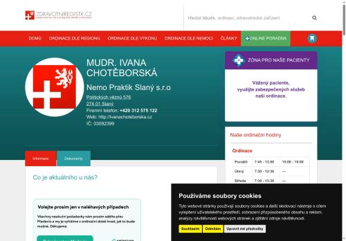 Zobrazit webové stránky Praktický lékař pro dospělé - Nemo Praktik Slaný s.r.o. - MUDr. Ivana Chotěborská
