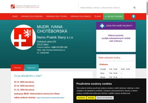 Zobrazit webové stránky Praktický lékař pro dospělé - Nemo Praktik Slaný s.r.o. - MUDr. Ivana Chotěborská