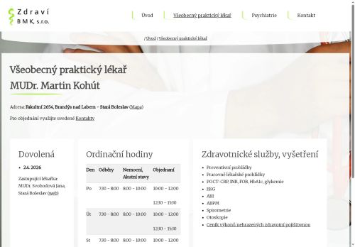 Zobrazit webové stránky Praktický lékař pro dospělé - Zdraví BMK s.r.o. - MUDr. Martin Kohút