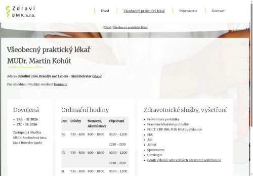 Zobrazit webové stránky Praktický lékař pro dospělé - Zdraví BMK s.r.o. - MUDr. Martin Kohút