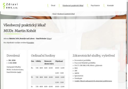 Zobrazit webové stránky Praktický lékař pro dospělé - Zdraví BMK s.r.o. - MUDr. Martin Kohút