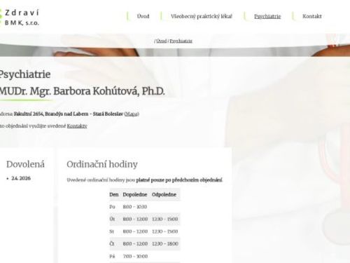 Psychiatrie - Zdraví BMK s.r.o. - MUDr. Mgr. Barbora Kohútová, Ph.D.