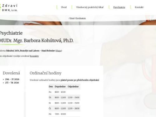 Psychiatrie - Zdraví BMK s.r.o. - MUDr. Mgr. Barbora Kohútová, Ph.D.