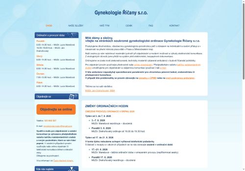 Zobrazit webové stránky Gynekologie Říčany s.r.o. - MUDr. Jan Drahoňovský, MUDr. Hana Klenková, MUDr. Lucie Marešová