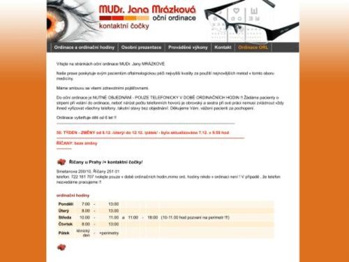 Oční ordinace - MUDr. Jana Mrázková