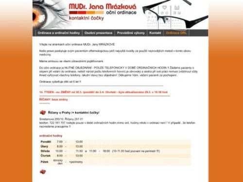 Oční ordinace - MUDr. Jana Mrázková