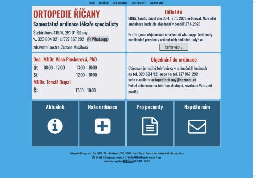 Zobrazit webové stránky Ortopedie Říčany - Doc. MUDr. Věra Pinskerová, Ph.D., MUDr. Tomáš Dupal