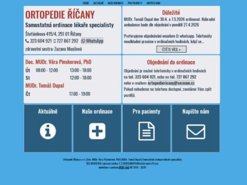 Ortopedie Říčany - Doc. MUDr. Věra Pinskerová, Ph.D., MUDr. Tomáš Dupal