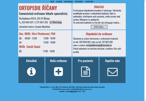 Zobrazit webové stránky Ortopedie Říčany - Doc. MUDr. Věra Pinskerová, Ph.D., MUDr. Tomáš Dupal