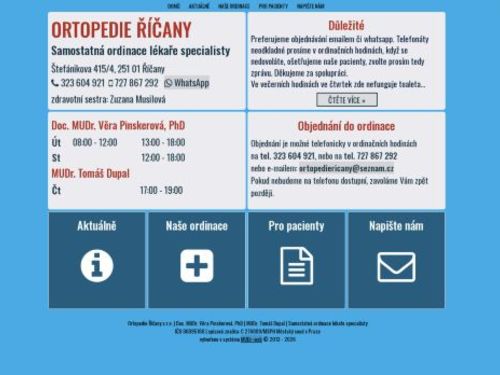 Ortopedie Říčany - Doc. MUDr. Věra Pinskerová, Ph.D., MUDr. Tomáš Dupal