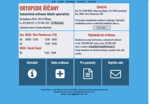 Zobrazit webové stránky Ortopedie Říčany - Doc. MUDr. Věra Pinskerová, Ph.D., MUDr. Tomáš Dupal